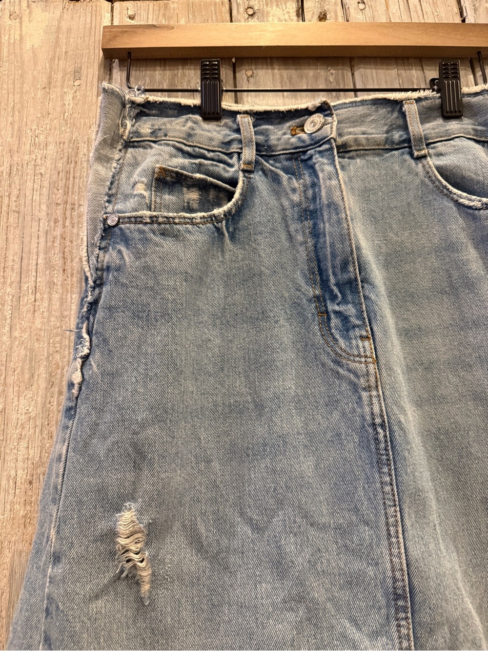 Zara Light Blue Asymmetrical Distressed Denim Skirt - Picture 2 of 9